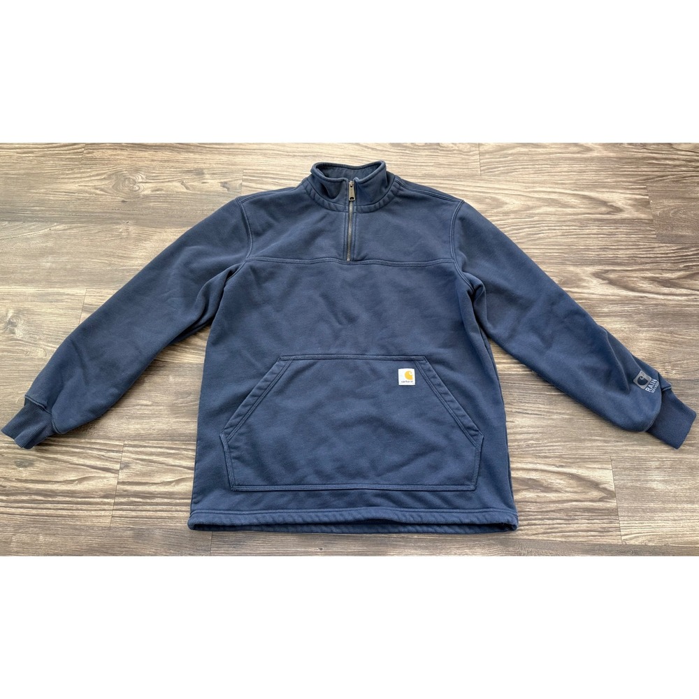 Carhartt Rain Defender Mens Medium Navy Blue Quarter Zip Pullover Hoodie Fleece